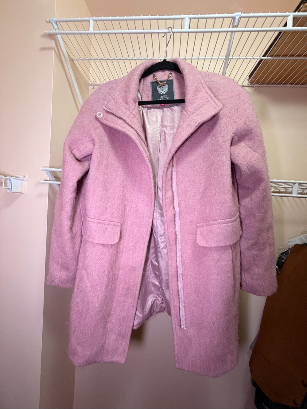 Vince Camuto Dusty Pink Wool-Blend Pea Coat